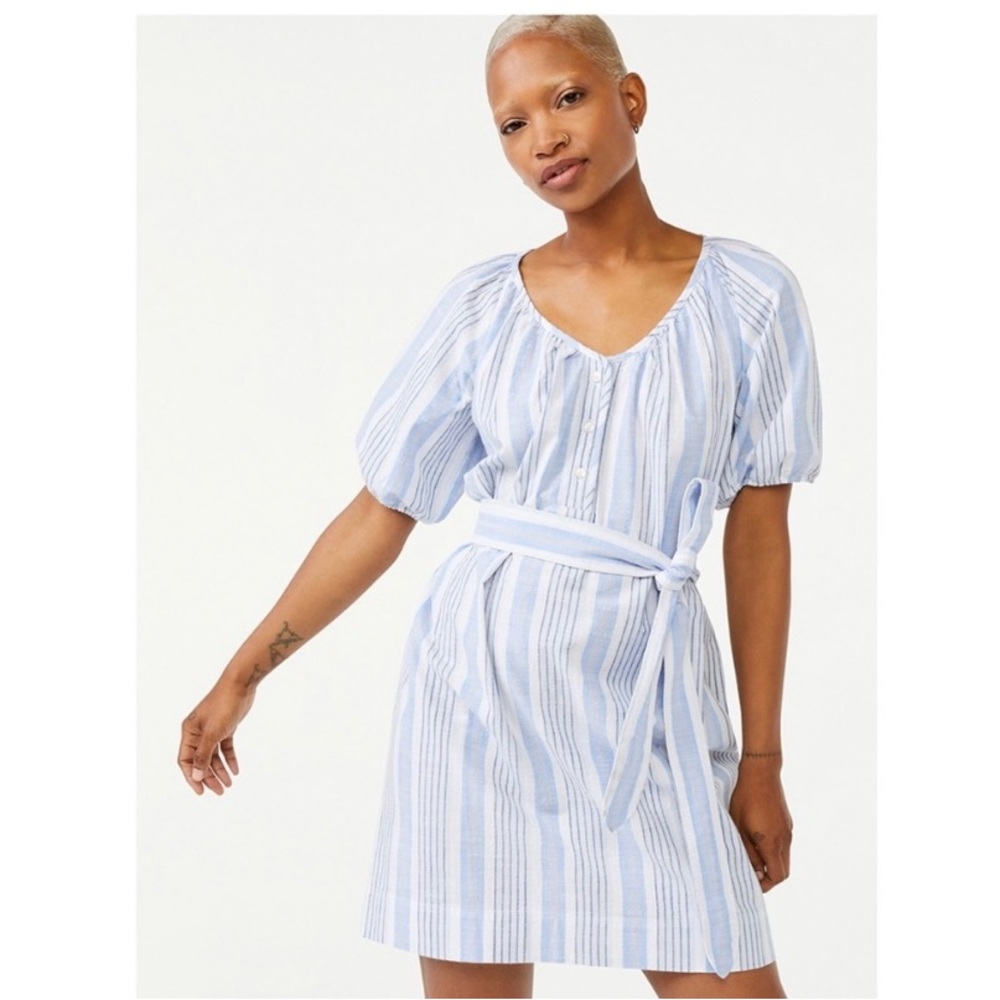 Free Assembly Blue White Striped Cotton Summer Dress Size Medium.